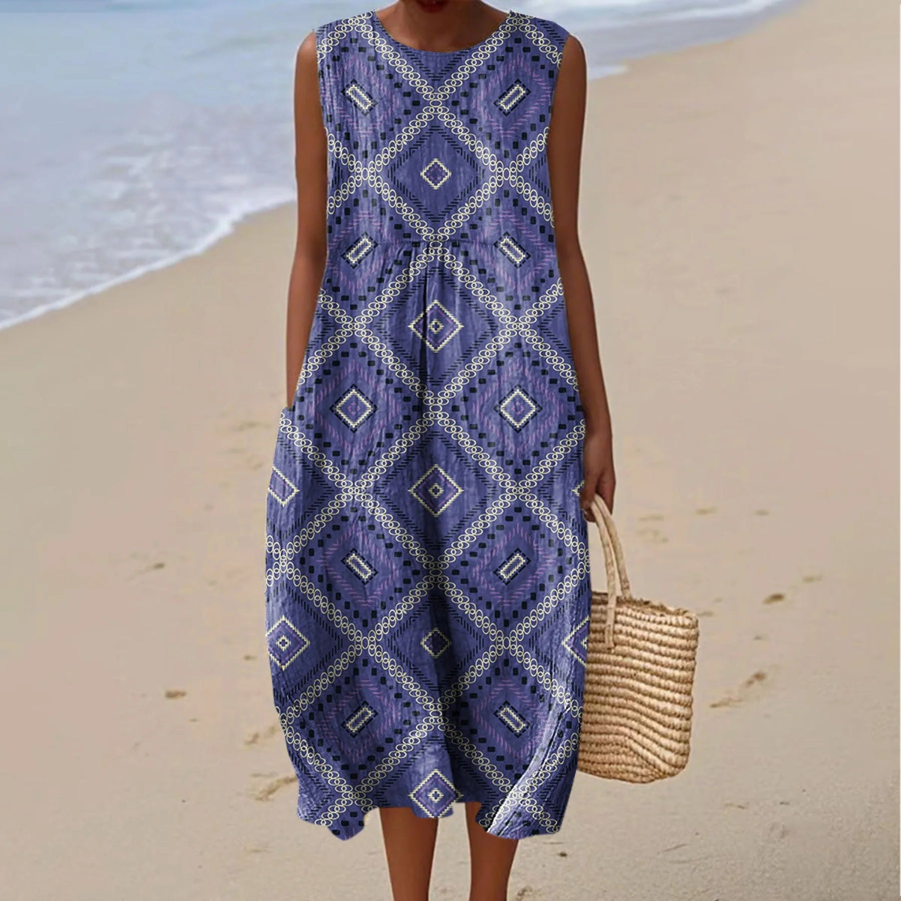 Women's Vintage Gradient Art Print Casual Midi Dress elevenforest