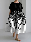 Tentacles Lover Essential Contrast Print Short Sleeve Dress elevenforest