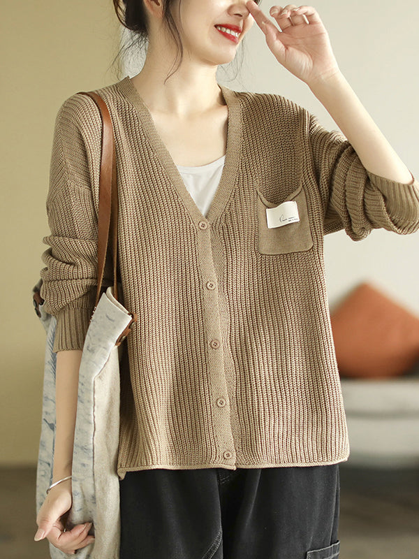6 Colors Urban Split-joint Color V-neck Cardigan Top
