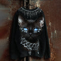 Comstylish Blue Eyed Cat Rhinestone Warm Round Neck Sweater
