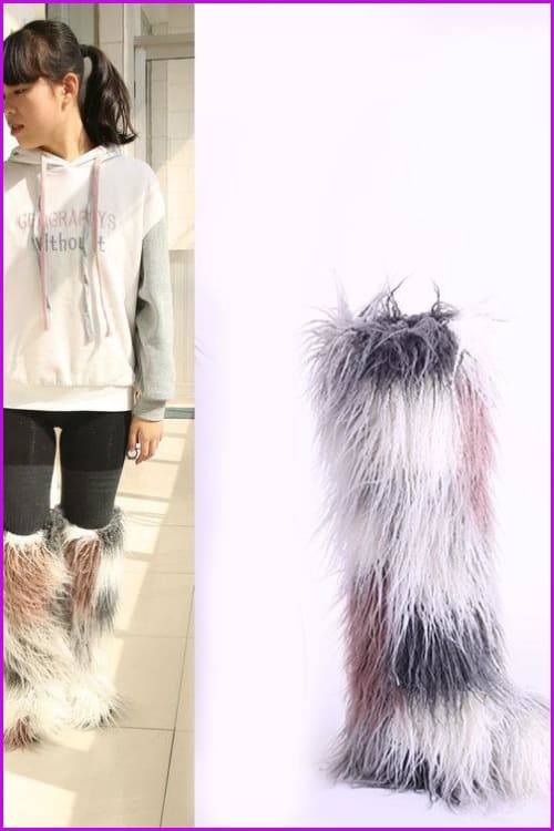[pre-] 12 Colors Faux Fur Over Knee Boots F373
