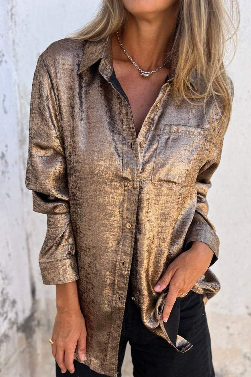 Sequined Turndown Collar Tops