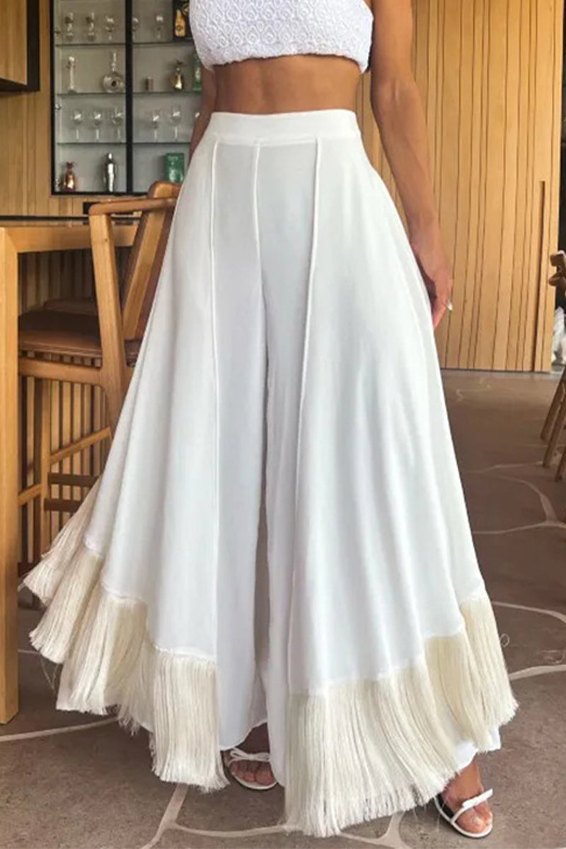 Irregular Fringed Hem Boot Cut Speaker Bottoms(3 Colors)