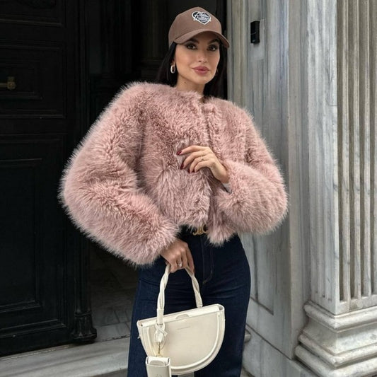 Taruxy Winter Faux Fur Coat Spring New Long Sleeve Cardigan Female Street Warm Jacket Clothing