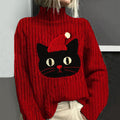 Comstylish Cute Christmas Cat Turtleneck Knitted Sweater