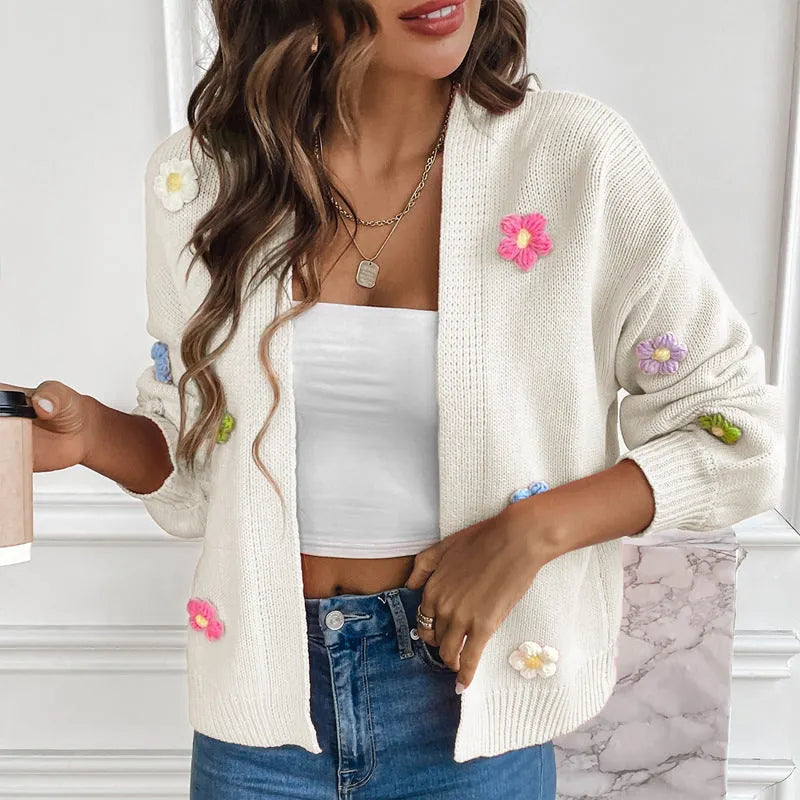 Hand Crocheting Sweet Knitted Cardigan Sweater Coat Idle Loose Sweater