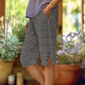 Retro Stripe Pattern Shabby Art Graphics Cozy Linen Shorts elevenforest