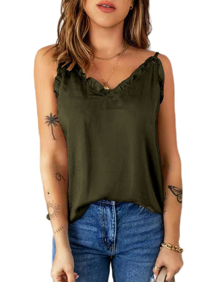 Color Falbala Camisole Vest Top