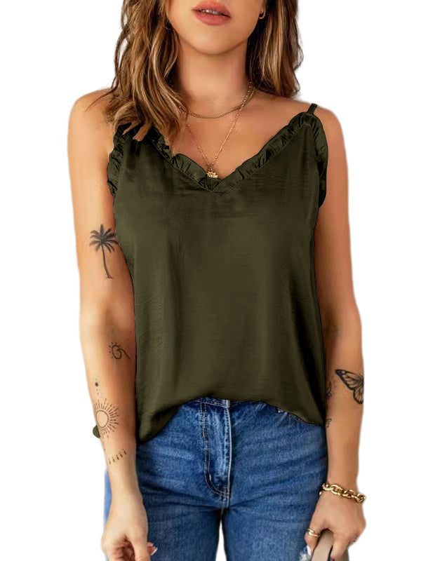 Color Falbala Camisole Vest Top