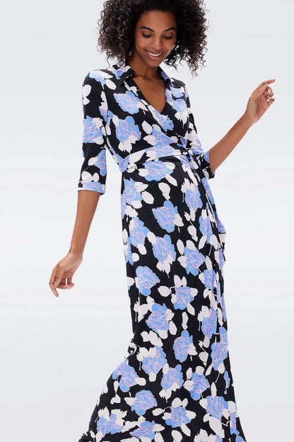 Mid Sleeve Lace Up Wrap Maxi Dress