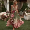 Vintage Floral Embroidered Art V Neck Sleeveless Maxi Dress elevenforest
