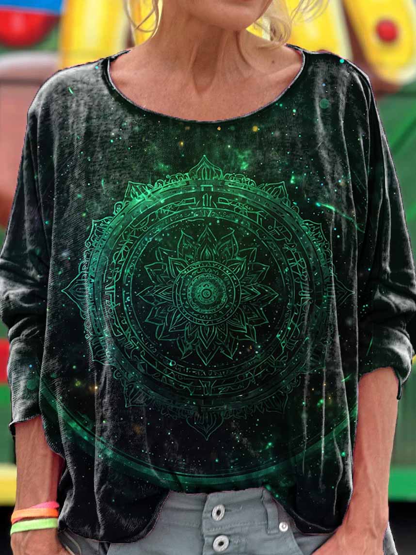 Mandala Embellished Art Print Casual Long Sleeve T-Shirt