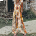 Women's Bohemian Floral Patchwork Linen Print Linen Jumpsuit elevenforest