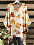 Women's Childish Colorful Bear Pattern Crew Neck Top