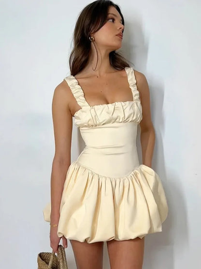 Tossy New Suspender Short Dress for Folds Patchwork Sleeveless Princess Birthday Party Ball Gown Mini Dress