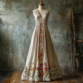 Boho Floral Embroidered V Neck Linen Maxi Dress elevenforest
