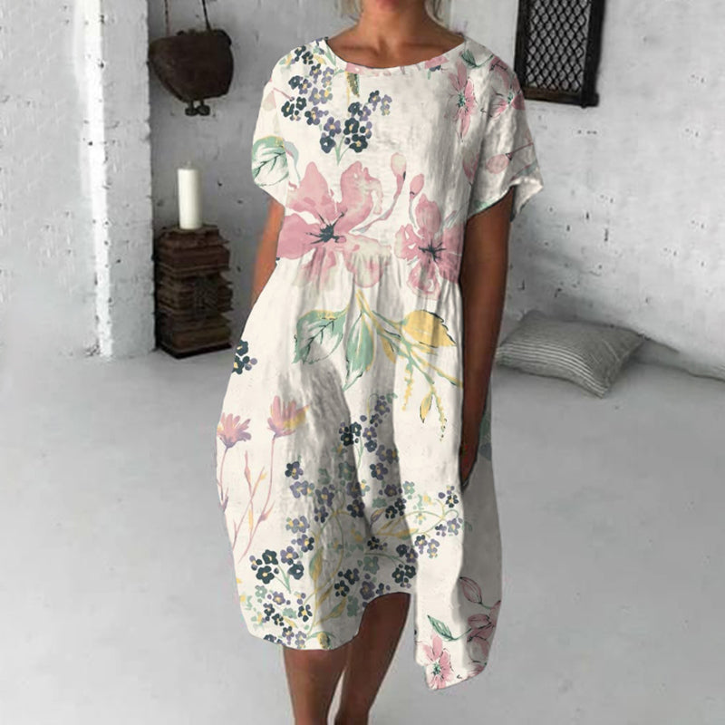 Retro Colored Flowers Art Flowy Midi Dress elevenforest