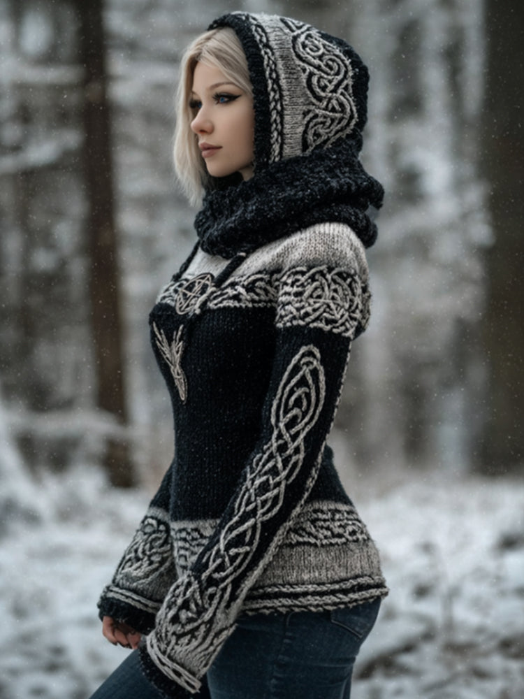 Comstylish Viking Style Celtic Knot Mystery Hooded Sweater
