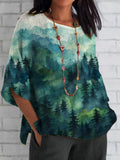 Women's Casual Forest Mountain Printed Shirt elevenforest