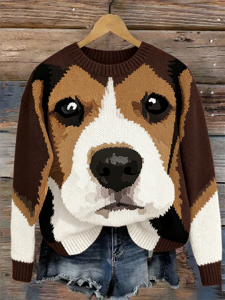 Comstylish Beagle Dog Face Knit Art Cozy Sweater