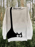 Lovely Black Cat Print Gradient Cozy Sweatshirt