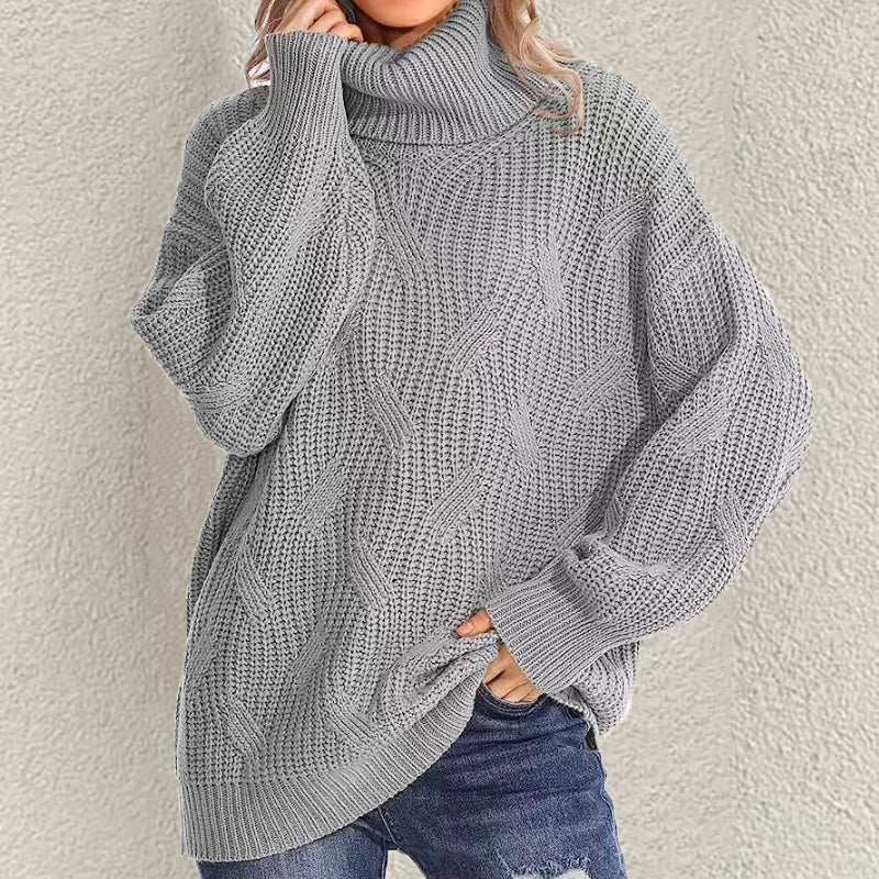 Retro Loose Turtleneck Cable Knitted Long Sleeve Sweater elevenforest