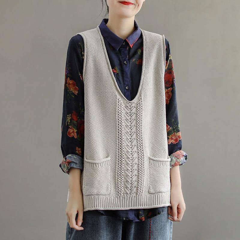 New Pocket Knitted Hollow Vest