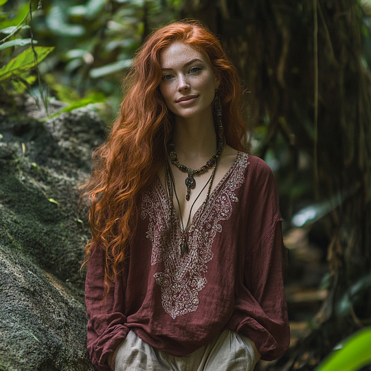 Bohemian Holiday Style Tribal Embroidery Print Cotton And Linen Blend Loose Blouse elevenforest