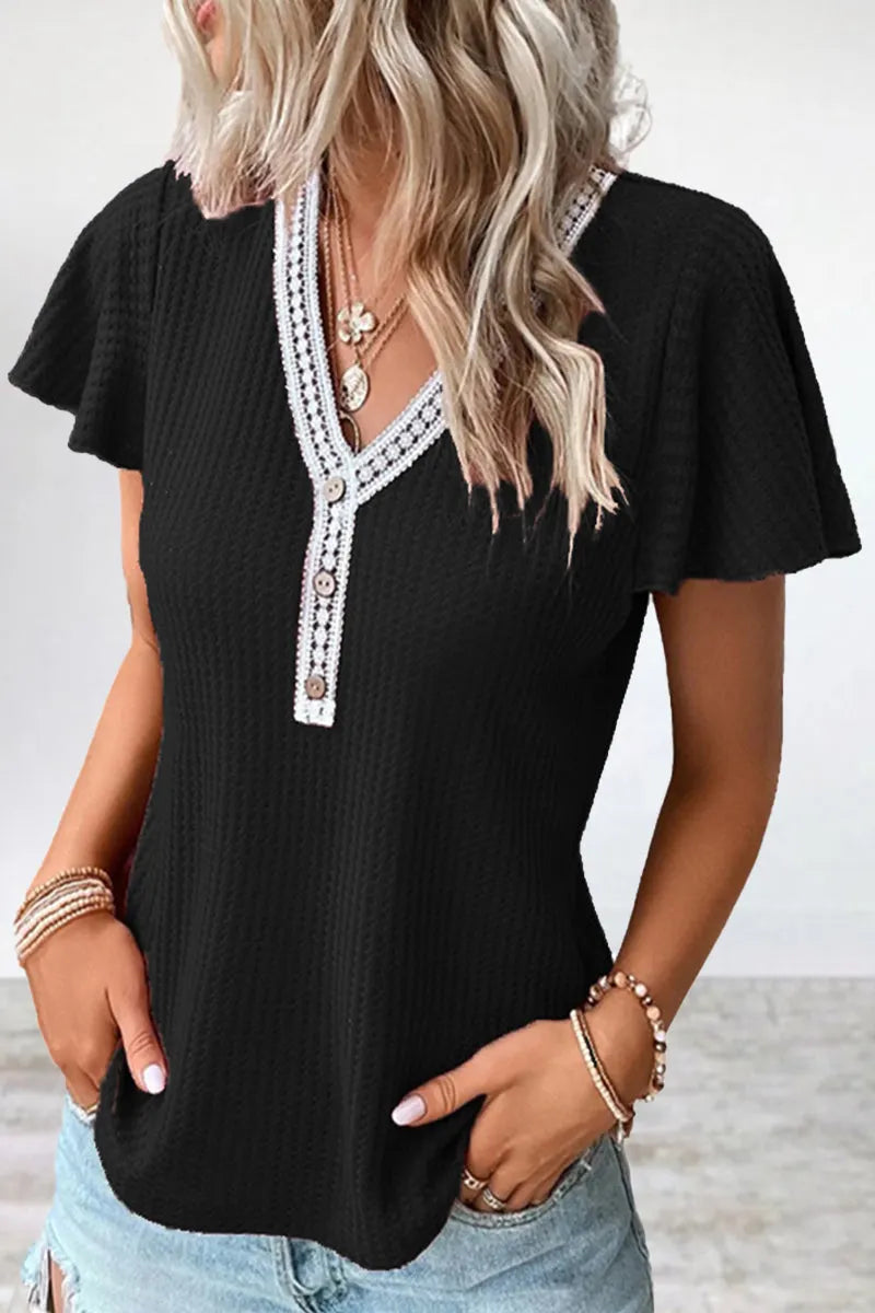 Patchwork V Neck T-shirts