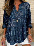 Comstylish Traditional Japanese Pattern Patchwork Linen Blend Tunic