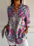 Women's Ethnic Pattern Art Print Casual Cotton Shirt
