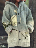 Plum Blossom Full Moon Japanese Art Cozy Hooded Cardigan elevenforest