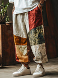Boho Patchwork Fabric Art Men's Vintage Linen Casual Pant elevenforest