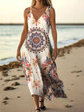 Women's Vintage Mandala Embellished Pattern Art Print Pocket Cotton Dr