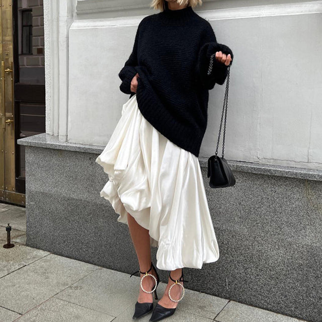 Taruxy Satin High Waisted Skirt for Patchwork Ball Gown Party Long Skirt Color Loose Summer Female