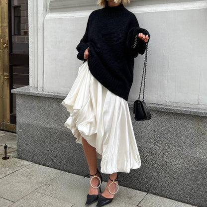 Taruxy Satin High Waisted Skirt for Patchwork Ball Gown Party Long Skirt Color Loose Summer Female
