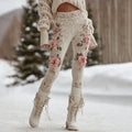 Women's Vintage Pink Floral Art Cozy Knit Leggings elevenforest
