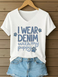 Comstylish Women's Denim I Wear Denim With My Puppy Printed Short Sleeve T-shirt