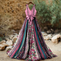 Women's Vintage Floral Patchwork Cotton And Linen Sleeveless Dress elevenforest