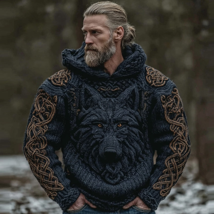 Men's Viking Wolf Art Celtic Hooded Sweater artswardrobe