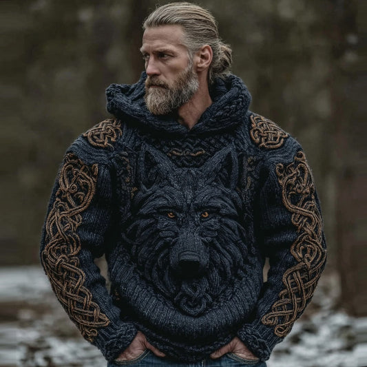 Men's Viking Wolf Art Celtic Hooded Sweater artswardrobe