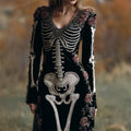 Vintage Skeleton Roses Glitter Beaded Cozy Velvet Maxi Dress elevenforest