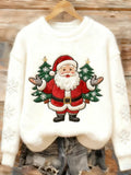 Comstylish Santa Claus And Christmas Tree Flannel Polo Neck Sweater