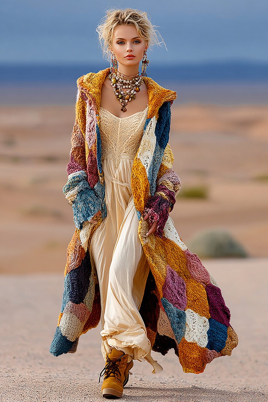 Women's Colorful Rainbow Patchwork Pattern Print Cardigan