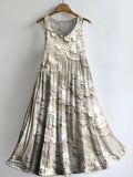 Women's Floral Textured Art Pattern Print Sleeveless Cotton Pocket Dre