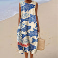 Comstylish Women's Vintage Fish Sardines Art Print Cotton Casual Sleeveless Dress