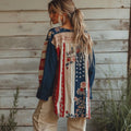 Women's Vintage American Flag Floral Embroidered Cotton And Linen Cardigan elevenforest