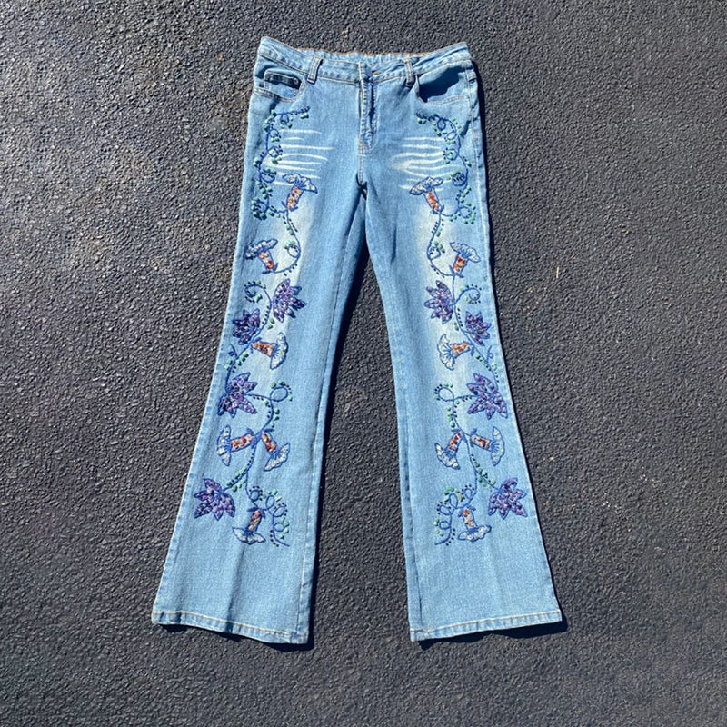 Vintage Floral Embroidery Art Design Jeans elevenforest