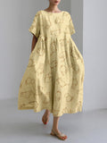 Comstylish Cute Cats Graphic Linen Blend Cozy Maxi Dress