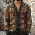 Men's Vintage Floral Embroidered Gradient Comfy Knit Cardigan elevenforest